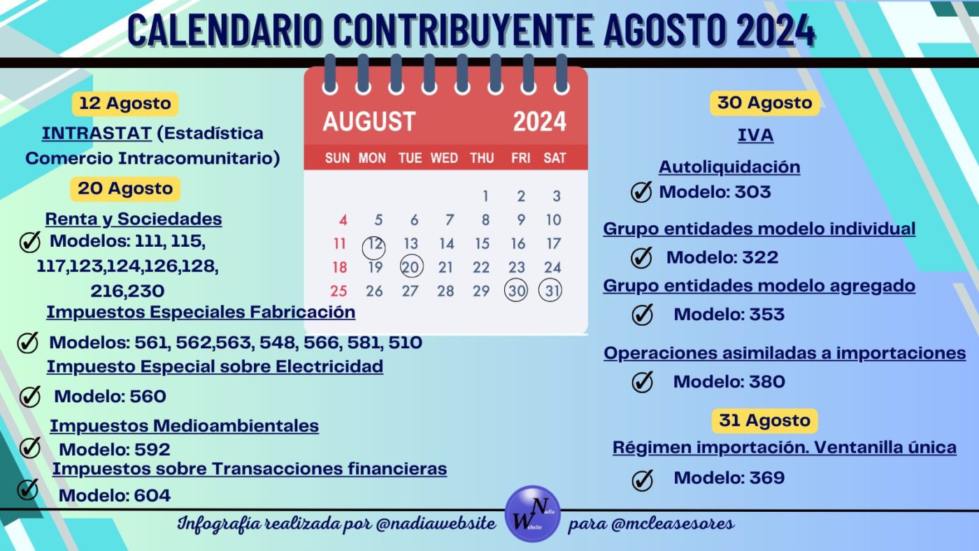 Calendario del contribuyente para agosto de 2024